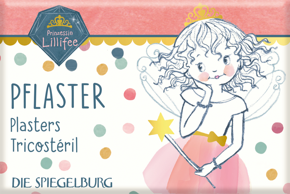 Rechteckiges Päckchen mit Illustration von Prinzessin Lillifee und bunten Punkten.