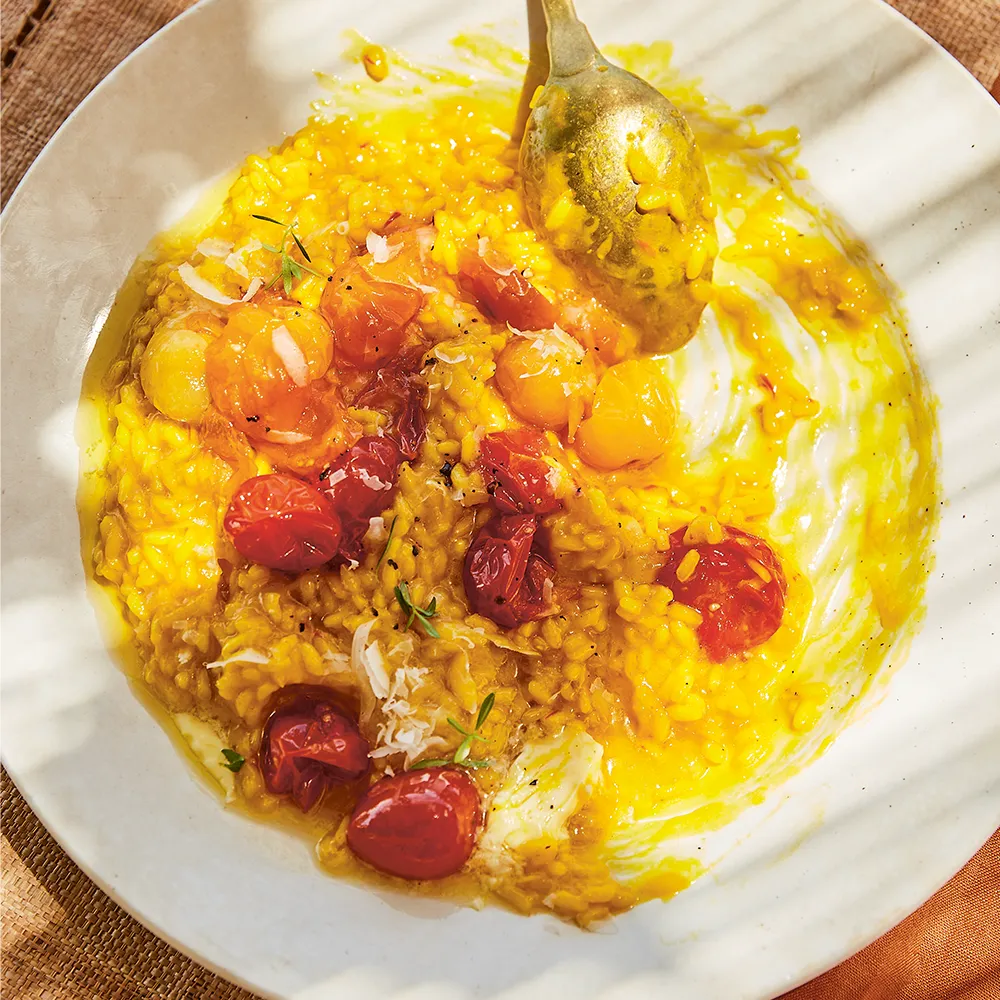 Safranrisotto mit Confit-Tomaten