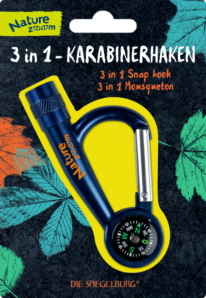 3 in 1 Karabinerhaken Nature Zoom mit Taschenlampe und Kompass