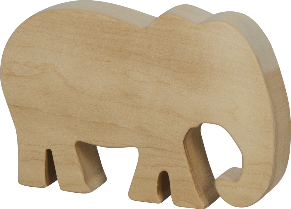 Rohling eines Holzelefanten zum Schnitzen.