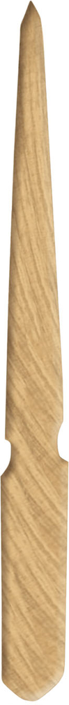 Ein glattes, spitzes Holzwerkzeug mit einer leichten Kerbe auf einer Seite.