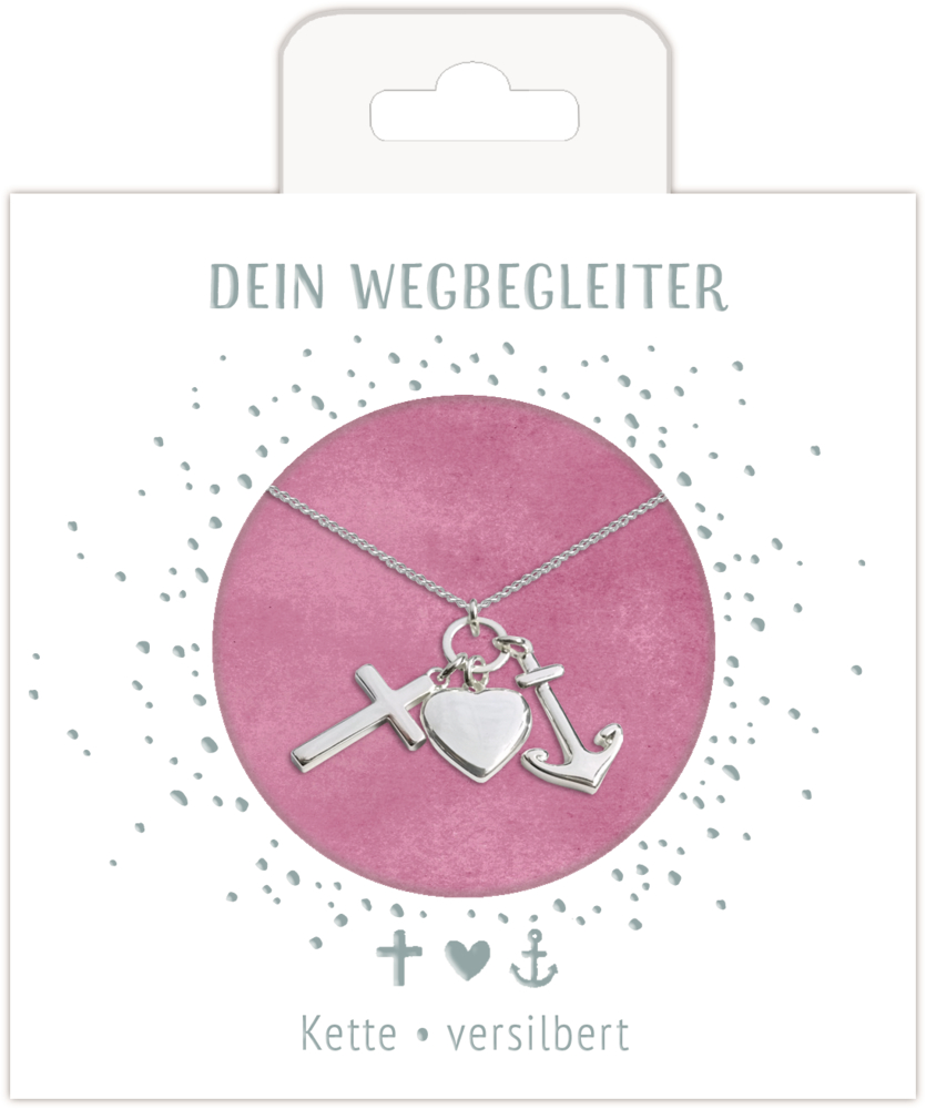 Halskette mit Kreuz-, Herz- und Ankeranhänger (versilbert)