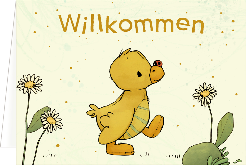 Willkommen (Ente), Mini-Grußkarte: Willkommen (J. Tourlonias)