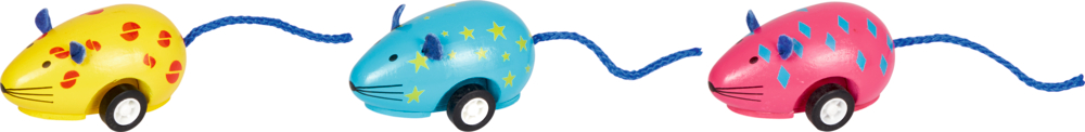 Flinkes Mäuschen - Bunte Geschenke Bunte Holz-Spielzeugmäuse mit Rädern und Schnurschwänzen.