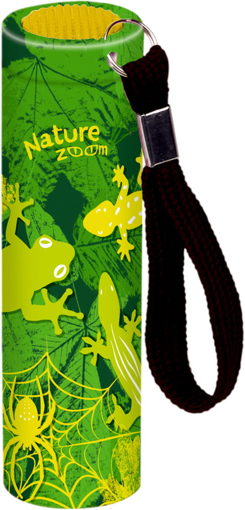 Grüne und gelbe Kindertaschenlampe mit Frosch-, Eidechsen- und Spinnenmotiven; inklusive schwarzem Armband.