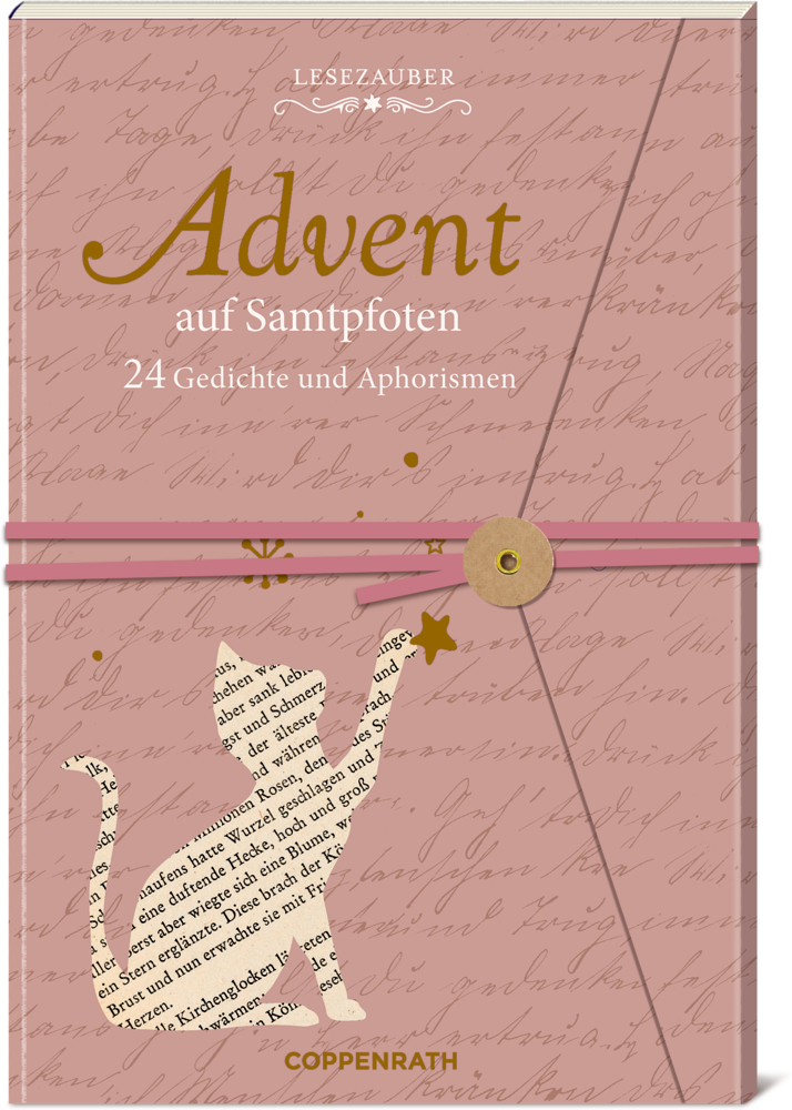 Rosa Bucheinband mit Katzensilhouette, goldenem Stern und dem Titel „Advent auf Samtpfoten“ vom Coppenrath Verlag.