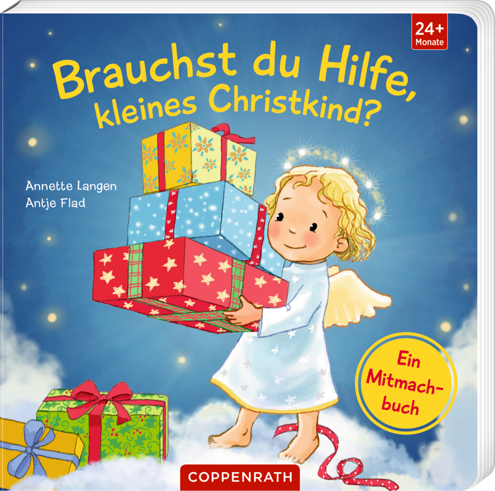 Buchcover mit einem kleinen Engel, der einen Stapel Geschenke trÃ¤gt.