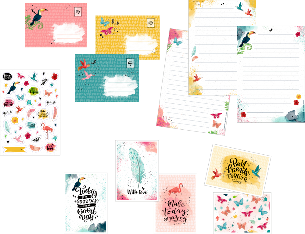 Briefpapier-Set I love Paper (mit Fächermappe, Briefpapier, Umschlägen, Postkarten und Stickern)