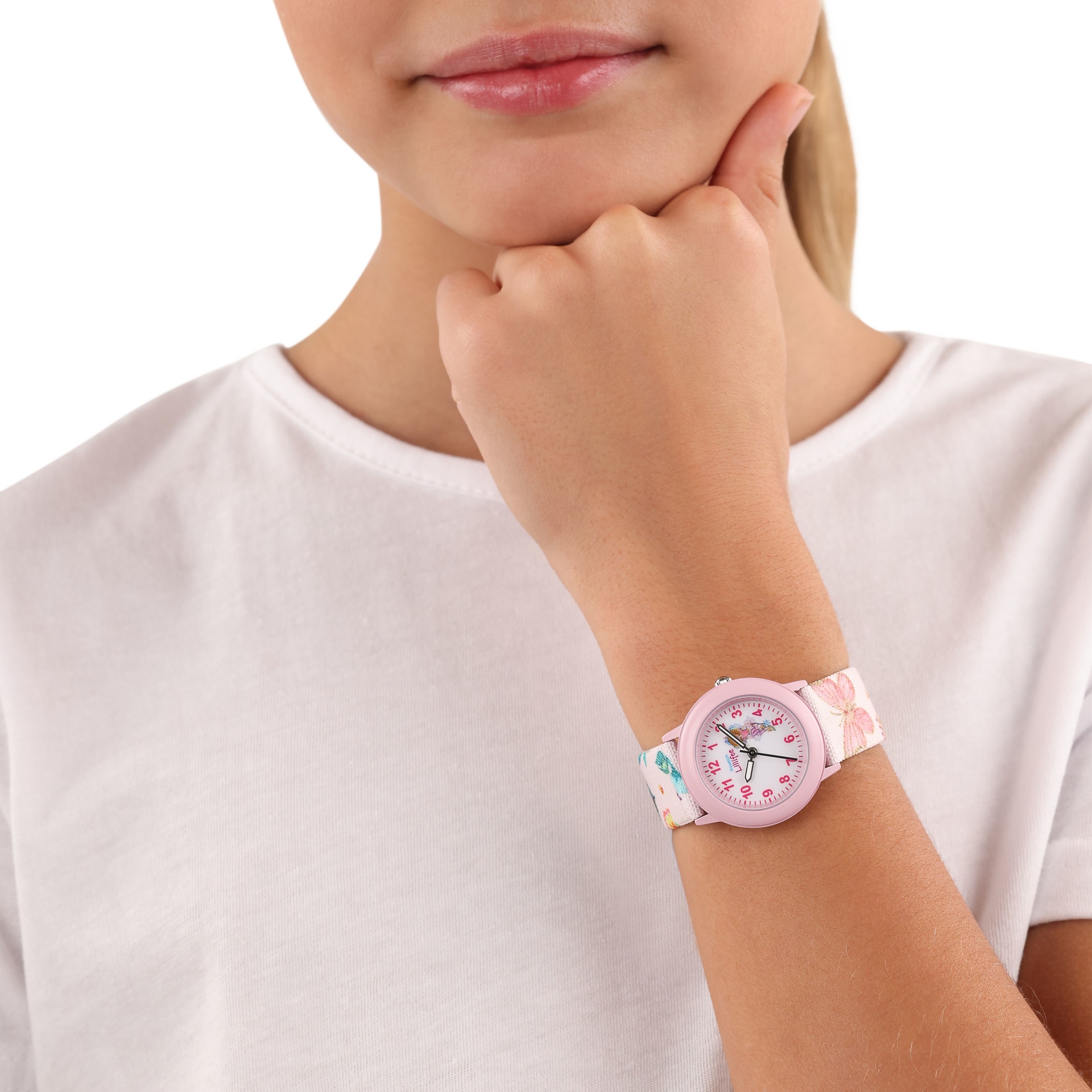 rosa, Armbanduhr Schmetterling + Blüten Prinzessin Lillifee (Lizenzmarke Amor)