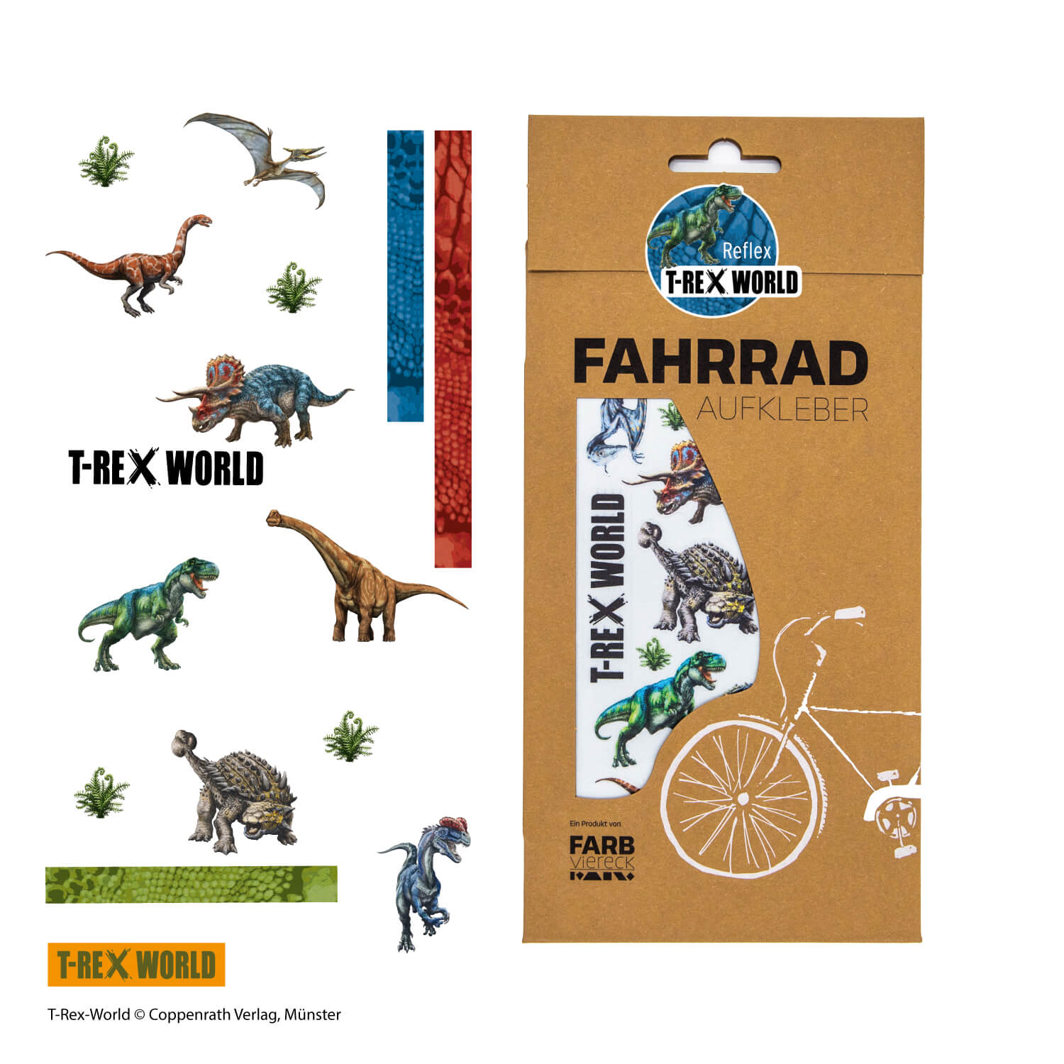 Fahrradaufkleber T-Rex World (Reflex) (Lizenzmarke Farbviereck)