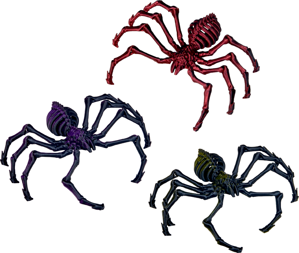 Zombie-Spinne - Wild+Cool Drei Plastikspinnenspielzeuge – rot, lila und schwarz – werden auf einem weißen Hintergrund angezeigt.