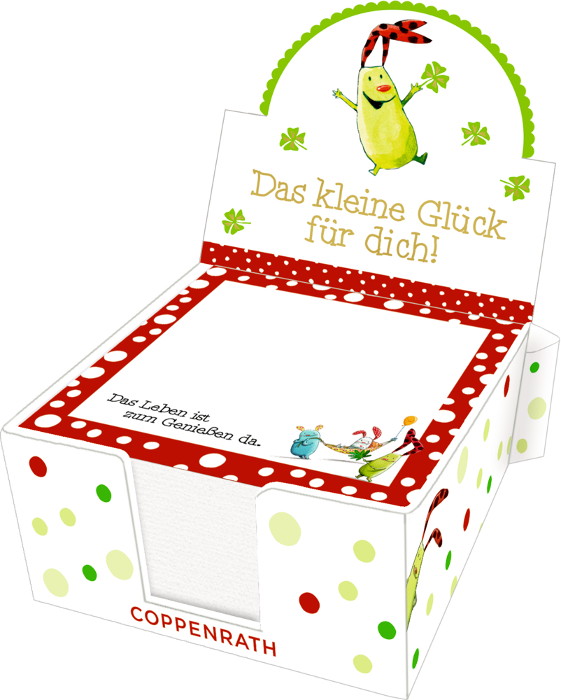 Zettelkästchen - Das kleine Glück für dich! Fröhlicher Notizhalter mit bunten Punkten und der Aufschrift: Das kleine Glück für dich!