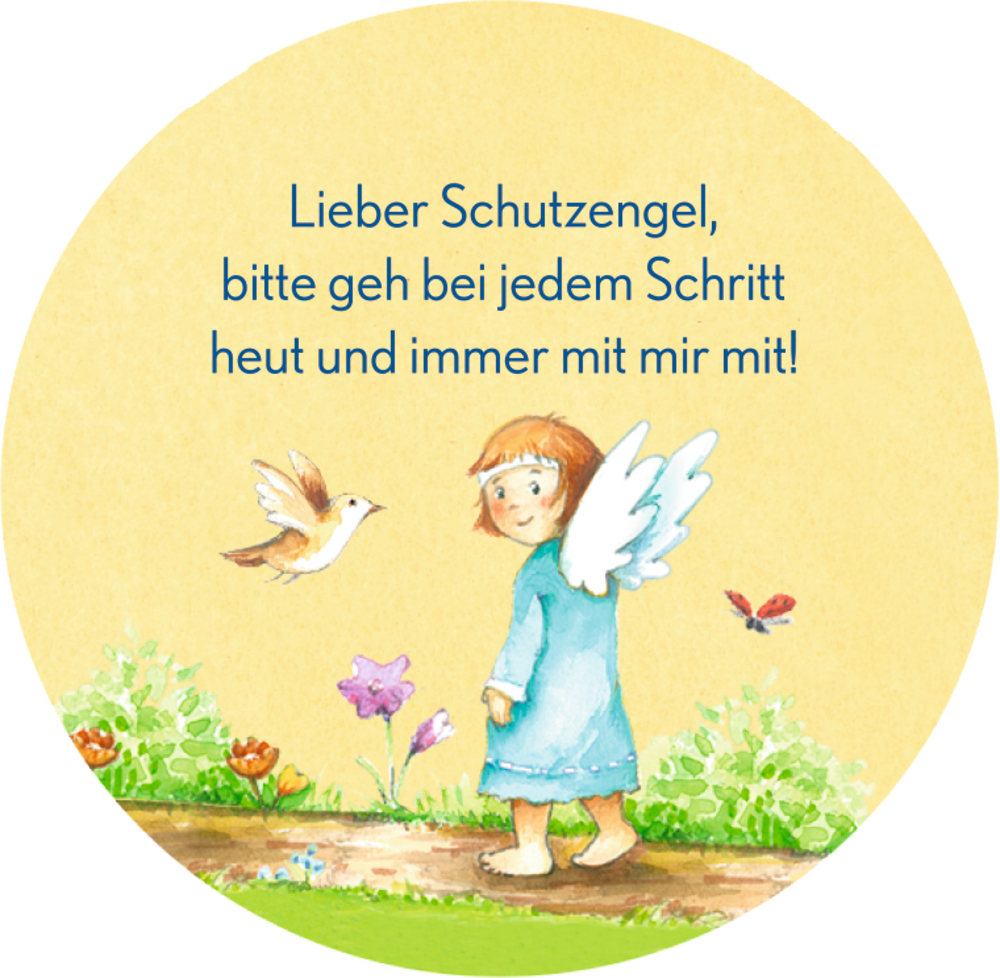 Abbildung: Engel, Vogel, Blumen und Text über den Schutz eines Schutzengels.