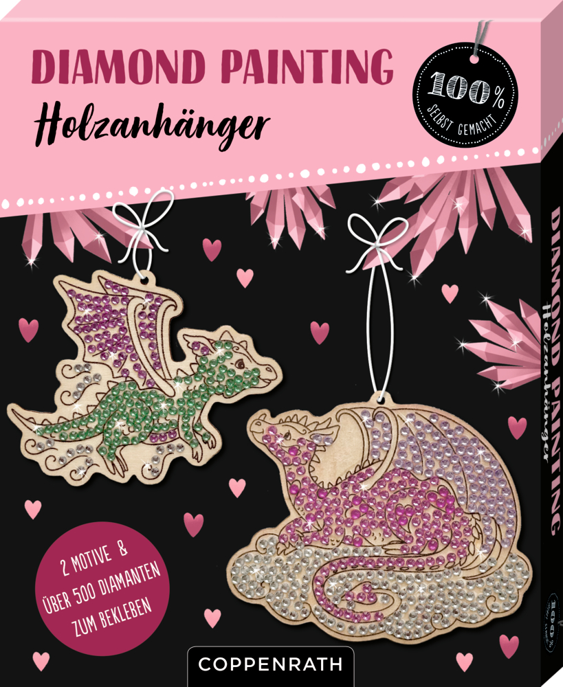 Drachen, Diamond Painting Holzanhänger (100% selbst gemacht) Zwei drachenförmige Holz-Anhänger, verziert mit funkelnden Diamanten, perfekt für Diamantmalerei-Bastelarbeiten.