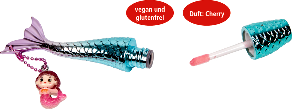 Lipgloss (Cherry-Duft) - Nella Nixe Meerjungfrau-Lipgloss mit rosa Applikator, vegan, glutenfrei und mit Kirschduft.
