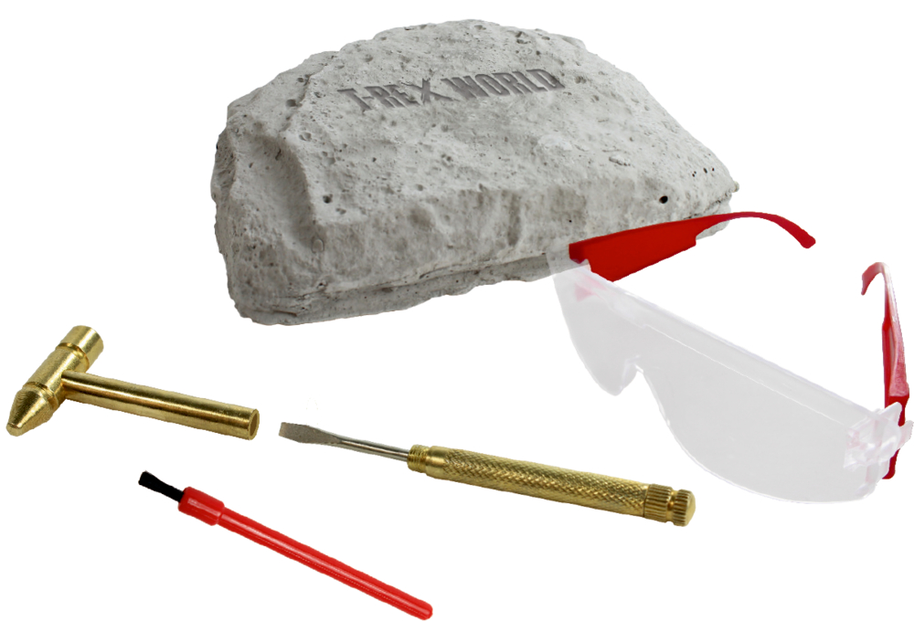 Fossilienausgrabungsset: Enthält Steine, Schutzbrille, Bürste, Meißel und Hammer für ein praktisches Graberlebnis.
