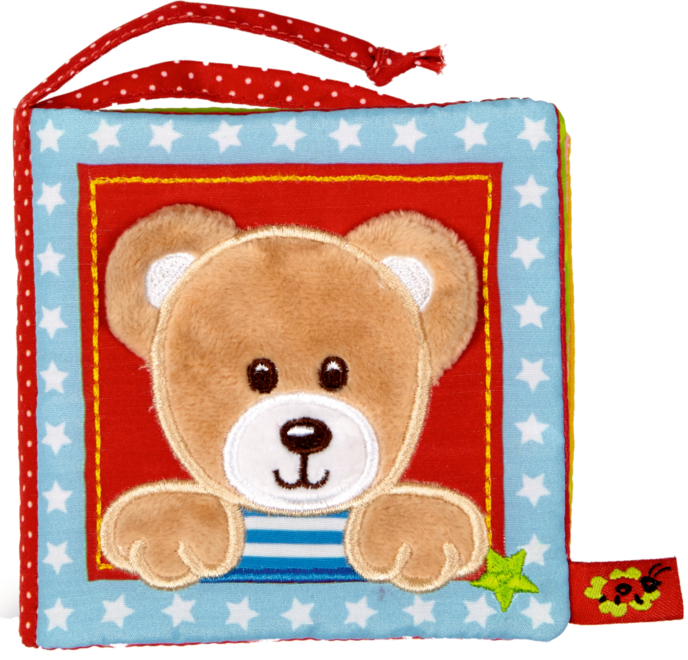 Mein kleines Kuschelbuch - BabyGlück Weiches Babybuch mit gesticktem Teddybär, blauem Sternenrand.