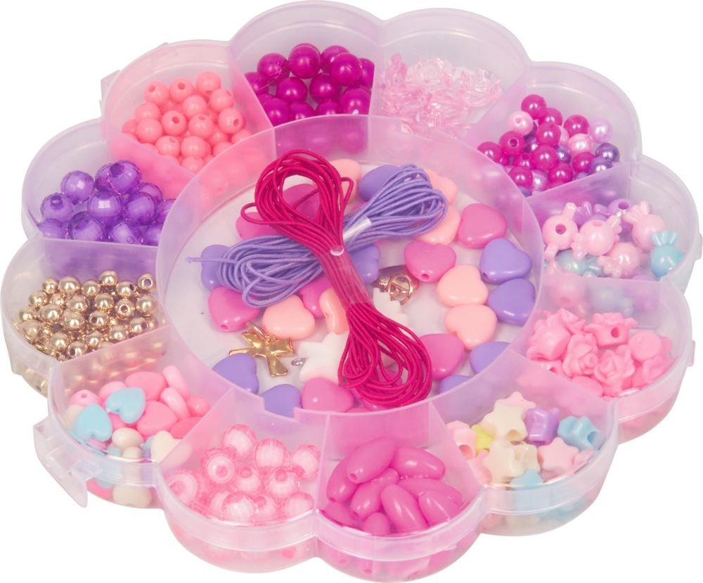 Perlenset Blume - Prinzessin Lillifee Blumenförmige Schachtel mit bunten Perlen, Herz- und Sternanhängern sowie Schnur zur Schmuckherstellung.