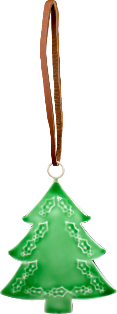 Grüner Weihnachtsbaum mit brauner Schlaufe zum Aufhängen.