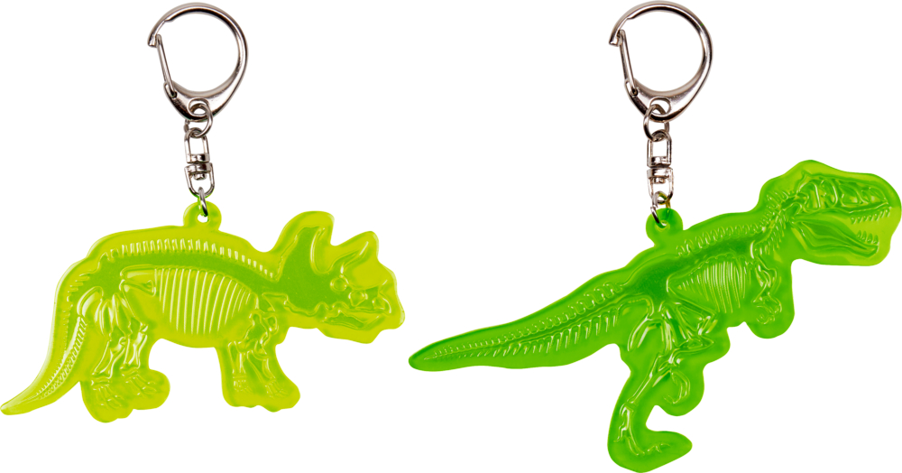 Reflektoranhänger für Kinder mit farbigem Band Motiv Dino als