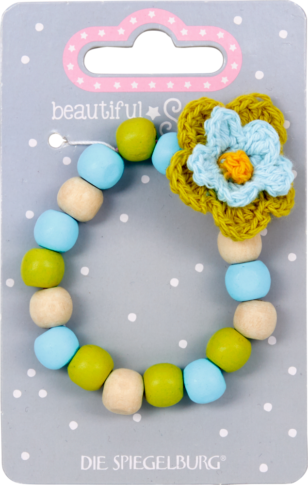 blau/grün, Holz-Armband mit Blume beautiful Stars blau/grün, Holz-Armband mit Blume beautiful Stars