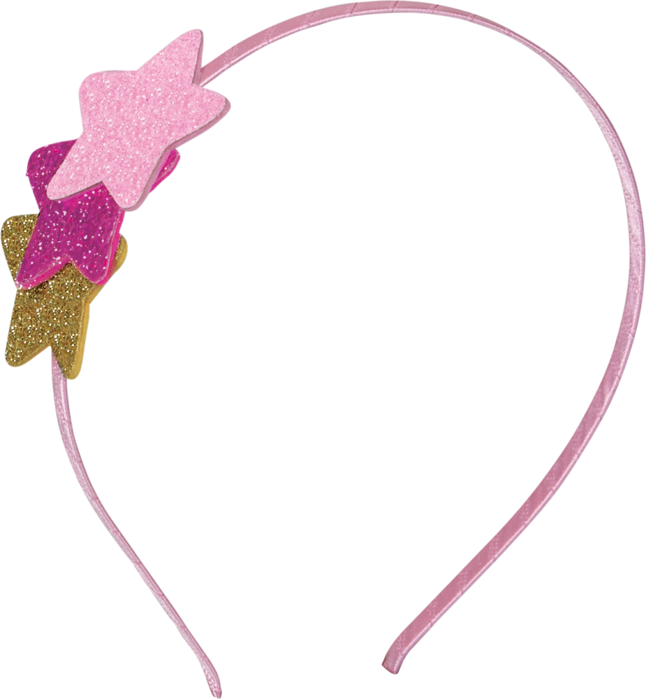 Sternchen-Haarreif Prinzessin Lillifee Rosafarbenes Stirnband mit drei glitzernden Sternen – Rosa, Magenta und Gold –, die eine Seite verzieren.