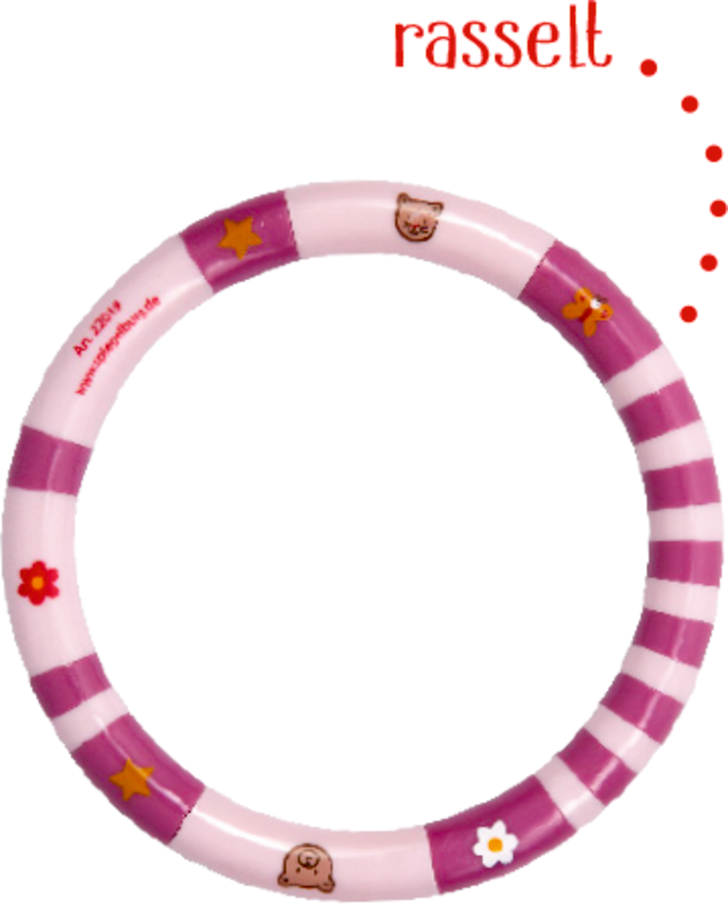 Rosa und weinrot gestreifter Ring mit dem Text "rasselt".