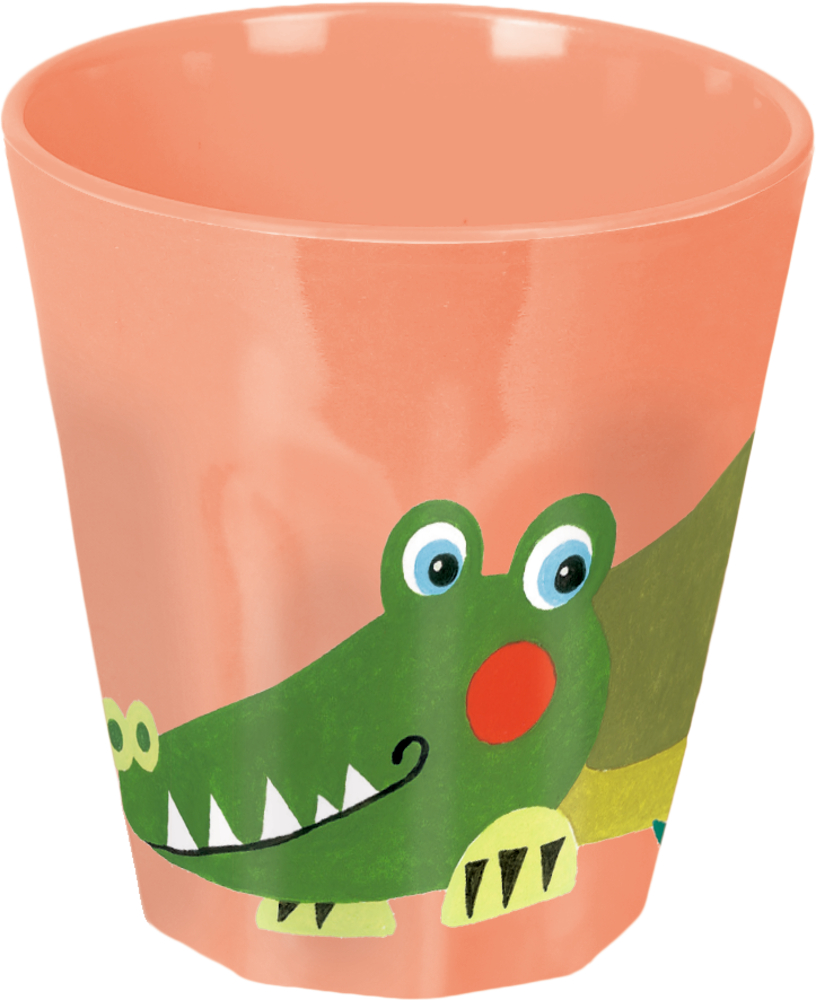 Becher Krokodil - Freche Rasselbande Pfirsichfarbener Becher mit einem freundlichen Krokodil.