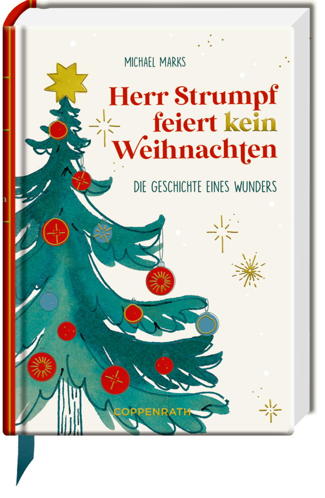 Herr Strumpf feiert kein Weihnachten Buchcover mit geschmücktem Weihnachtsbaum.