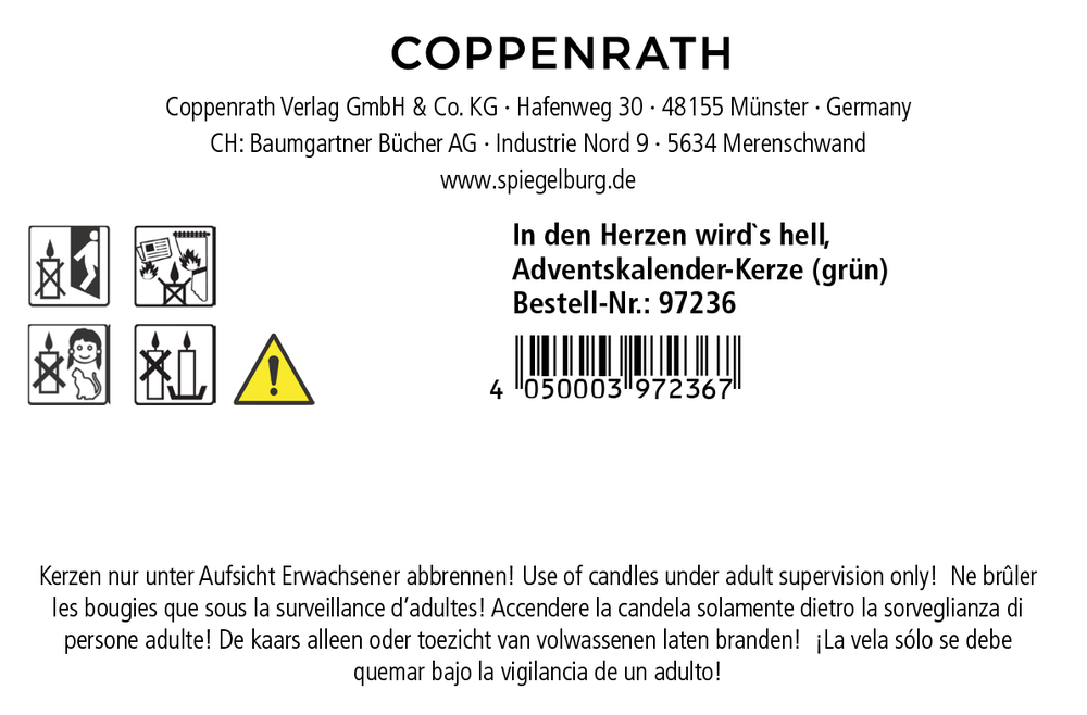 In den Herzen wird`s hell, Adventskalender-Kerze (grün)