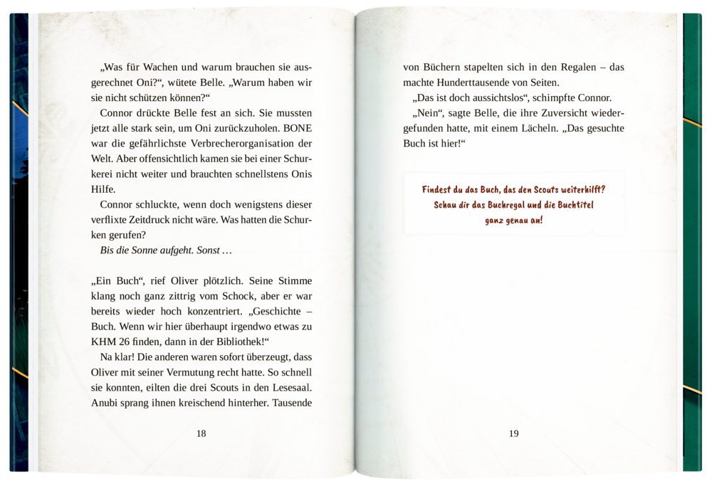 Offenes Buch mit schwarzem Text. Auf der rechten Seite ist ein Zitat in braun hervorgehoben.