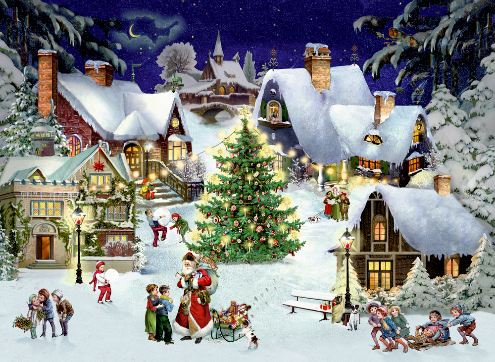 Weihnachten im Dorf, Wand-Adventskalender A4 (Behr)