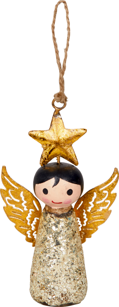 Glitzer-Engel aus Holz und Metall als Anhänger für den Weihnachtsbaum oder für Geschenke - Dekorative Weihnachten
