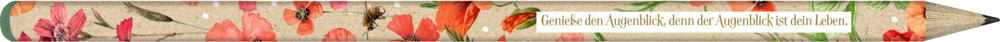 Nahaufnahme eines Blumenbleistifts mit Zitat.