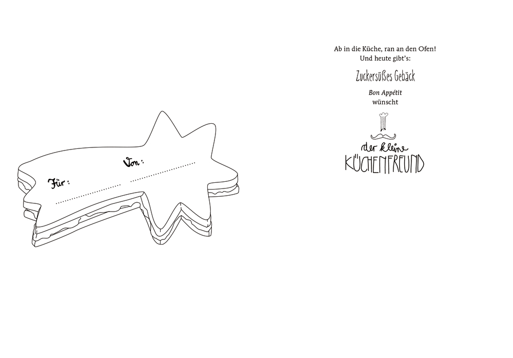 Illustration von gestapelten Sternkeksen mit Backtext aus Der kleine Küchenfreund.