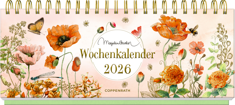 Tisch-Wochenkalender 2026 (peach) - M.Bastin Wochenkalender 2026 mit illustrierten Mohnblumen, Wildblumen, Schmetterlingen, Bienen und mehr auf dem Cover.
