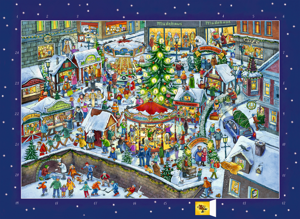 Wimmeliger Weihnachtsmarkt, Wand-Adventskalender