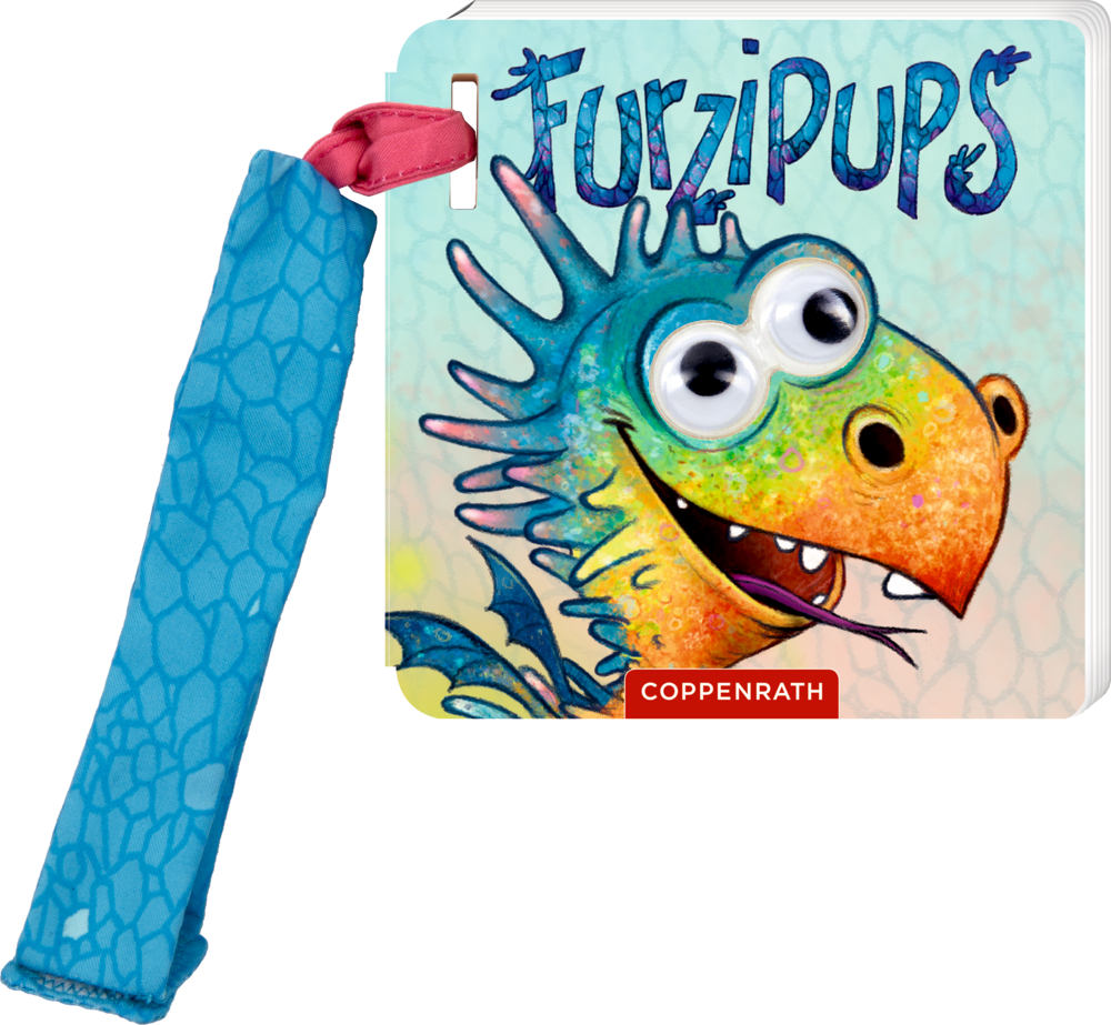 Buggybuch: Furzipups (Buchbonus) Farbenfrohes Kinderbuchcover mit einem Drachen mit Glubschaugen und dem Titel „Furzpups“ von Coppenrath.