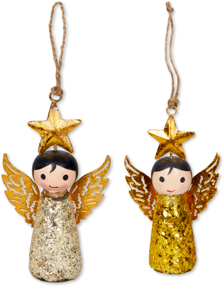 Glitzer-Engel aus Holz und Metall als Anhänger für den Weihnachtsbaum oder für Geschenke - Dekorative Weihnachten