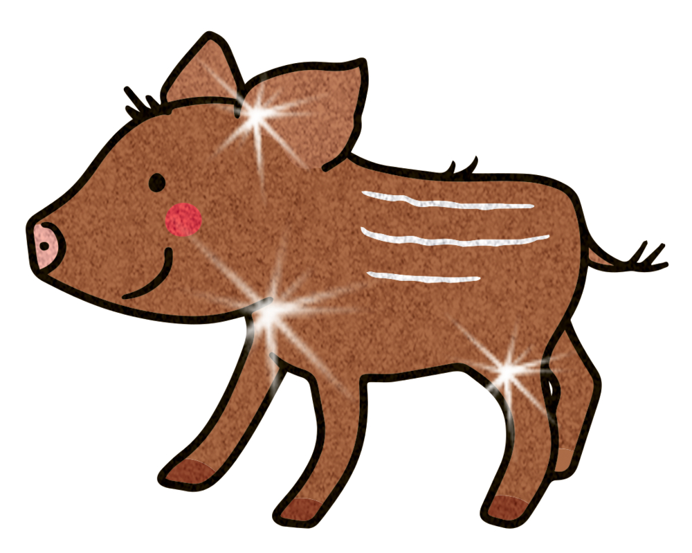 Gezeichneter, lächelnder Frischlink mit glitzernden Highlights auf dem Fell.