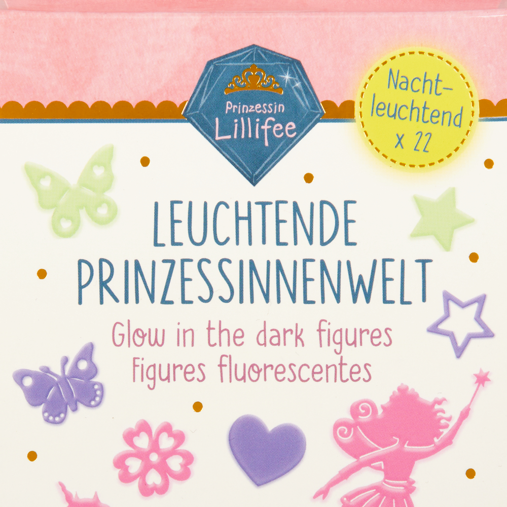 Leuchtende Prinzessinnenwelt: Nachleuchtende Formen in Pastellfarben mit Prinzessinnenmotiven.