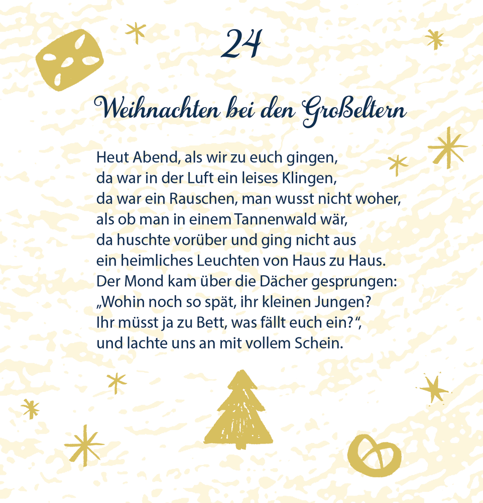 Weihnachtsgedicht „Weihnachten bei den Großenltern“ mit weihnachtlichen Icons auf weißem Hintergrund.