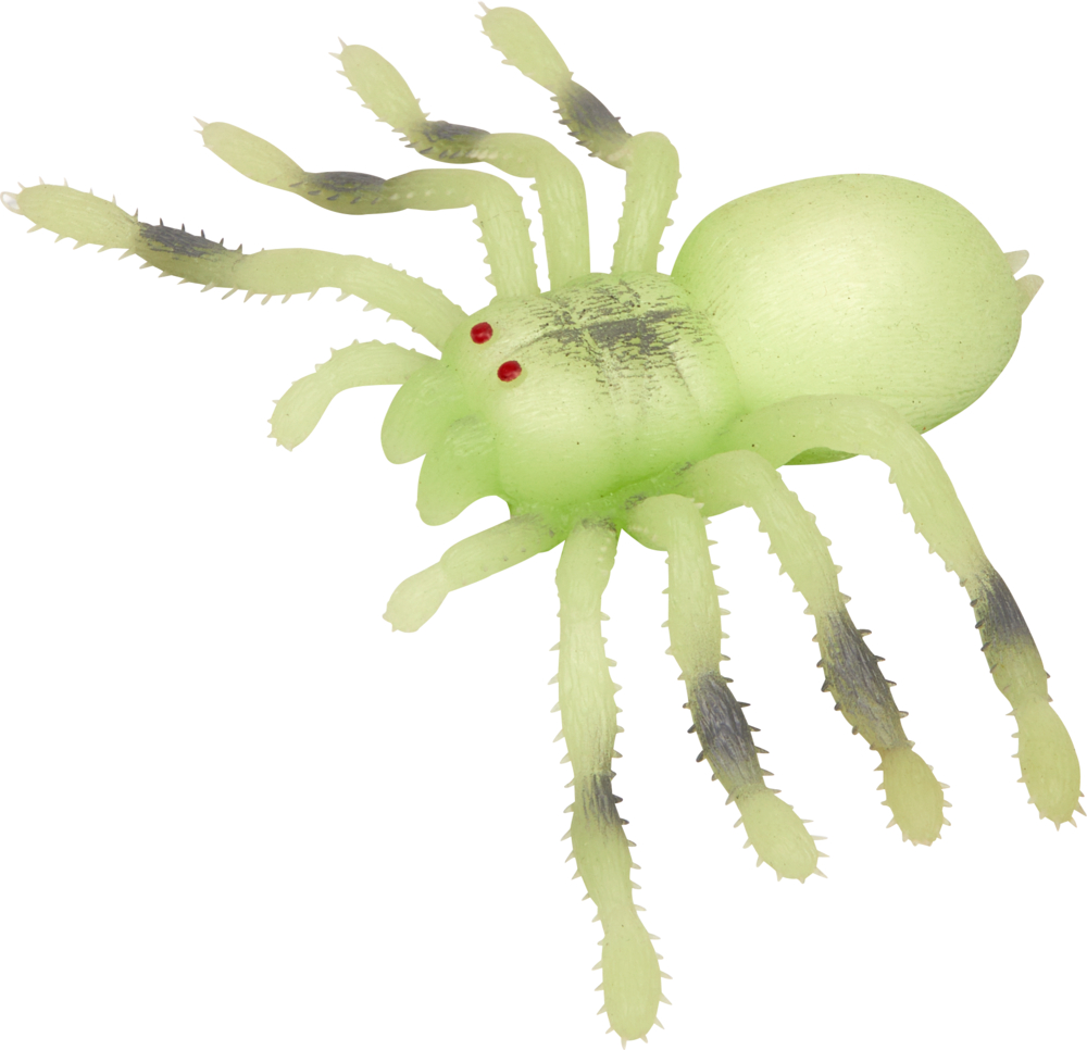 Nachtleuchtende Riesenspinne - Wild+Cool Hellgrüne, im Dunkeln leuchtende Spielzeugspinne mit roten Augen.