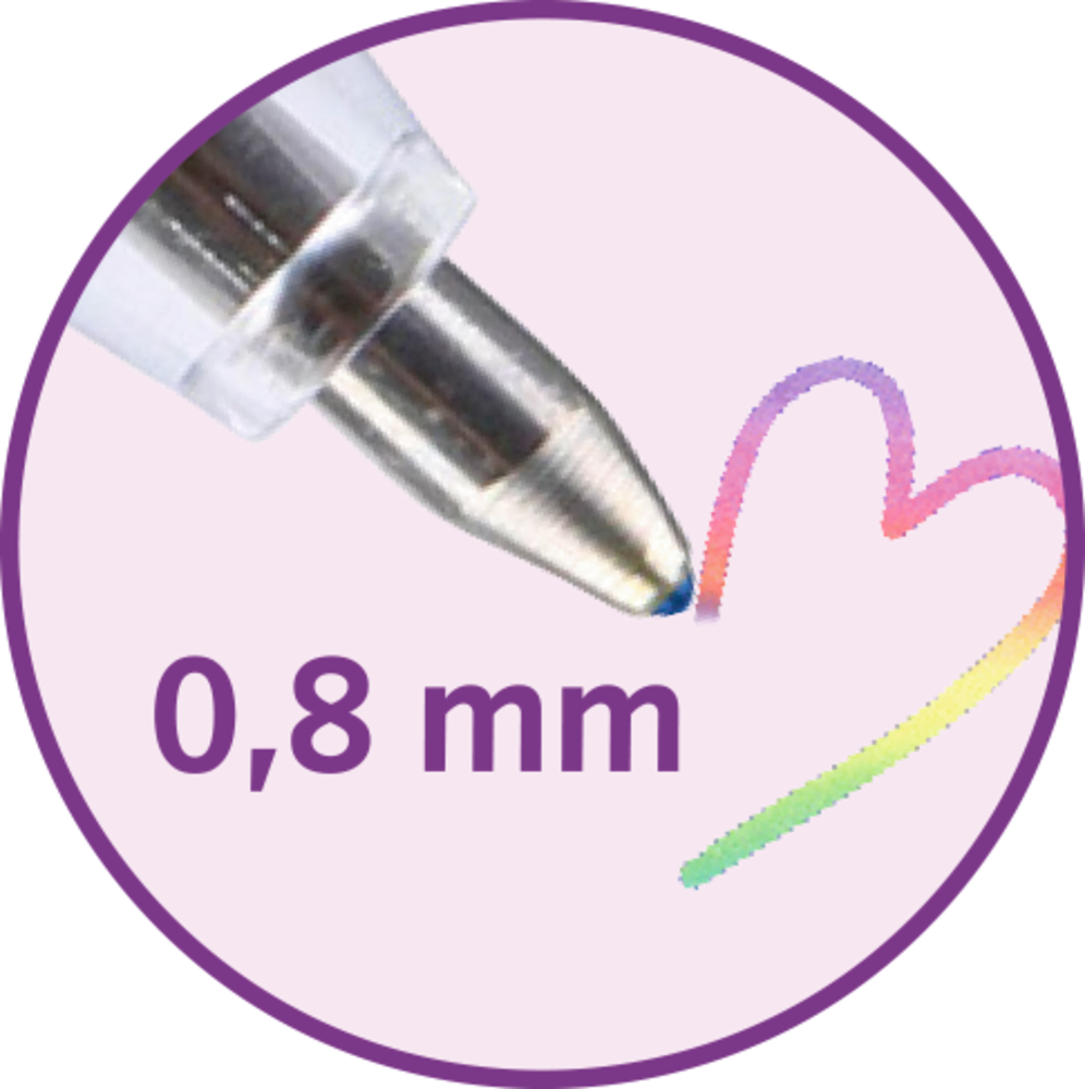 Schreibprobe eines Stiftes in Herzform. Dazu Text 0,8 mm.