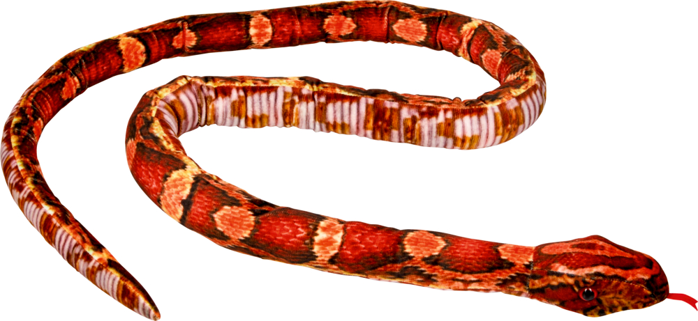 Kornnatter - Natur Zoom Wild Rote und orange Spielzeugschlange mit realistischen Mustern und einer leicht gespaltenen Zunge.
