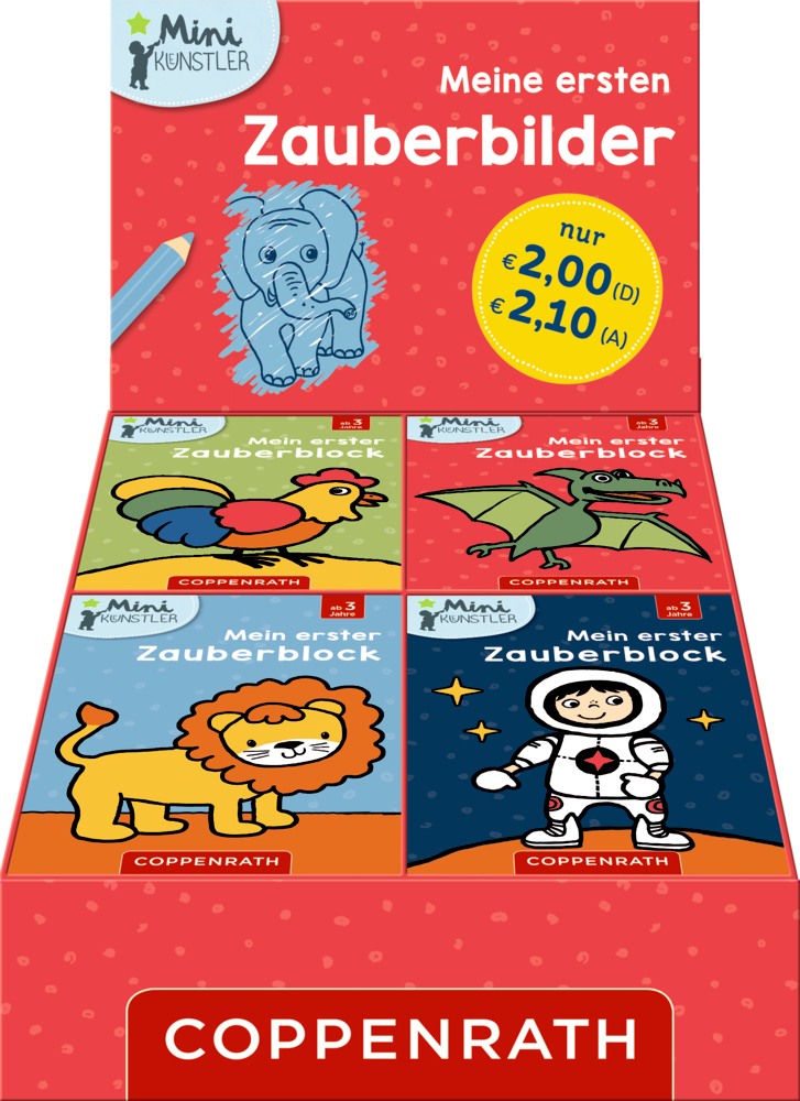 Meine ersten Zauberbilder - Mini-Künstler Vier verschiedene kleine Zauberbilder-Malbücher in einer roten Display-Box.