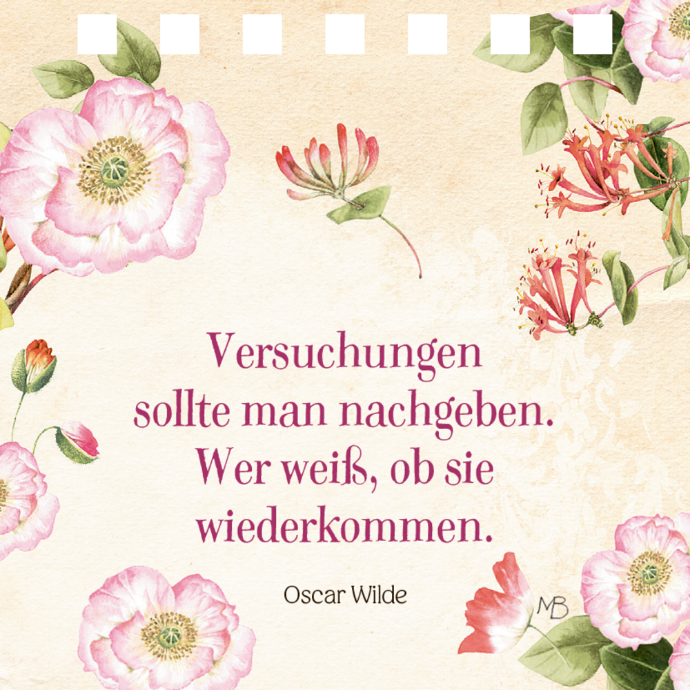 Blumenbordüre mit Oscar Wilde s Zitat auf einer hellen Seite.