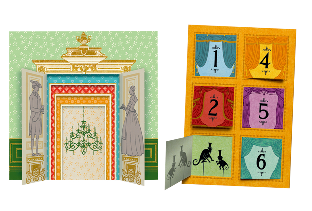 Buchcover für Die Schöne und das Biest – prächtige Illustrationen, verziert mit Gold, Rot und Blau.