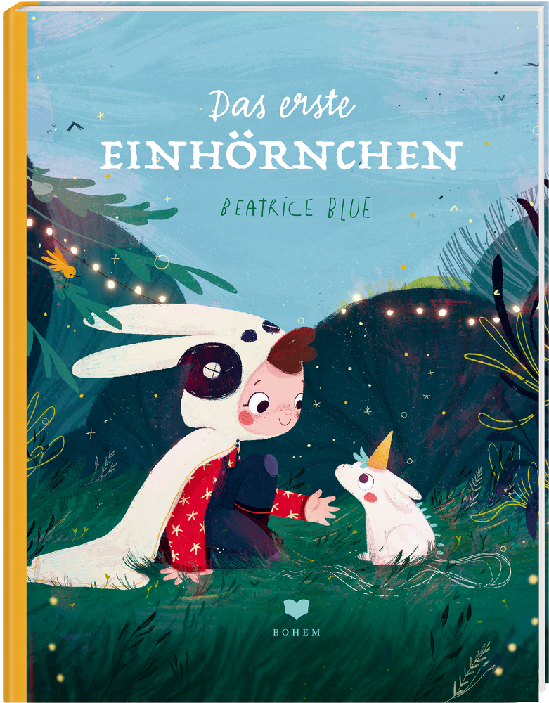 Das erste Einhörnchen Kind im Tierkostüm trifft Einhorn im Zauberwald, Buchcover.