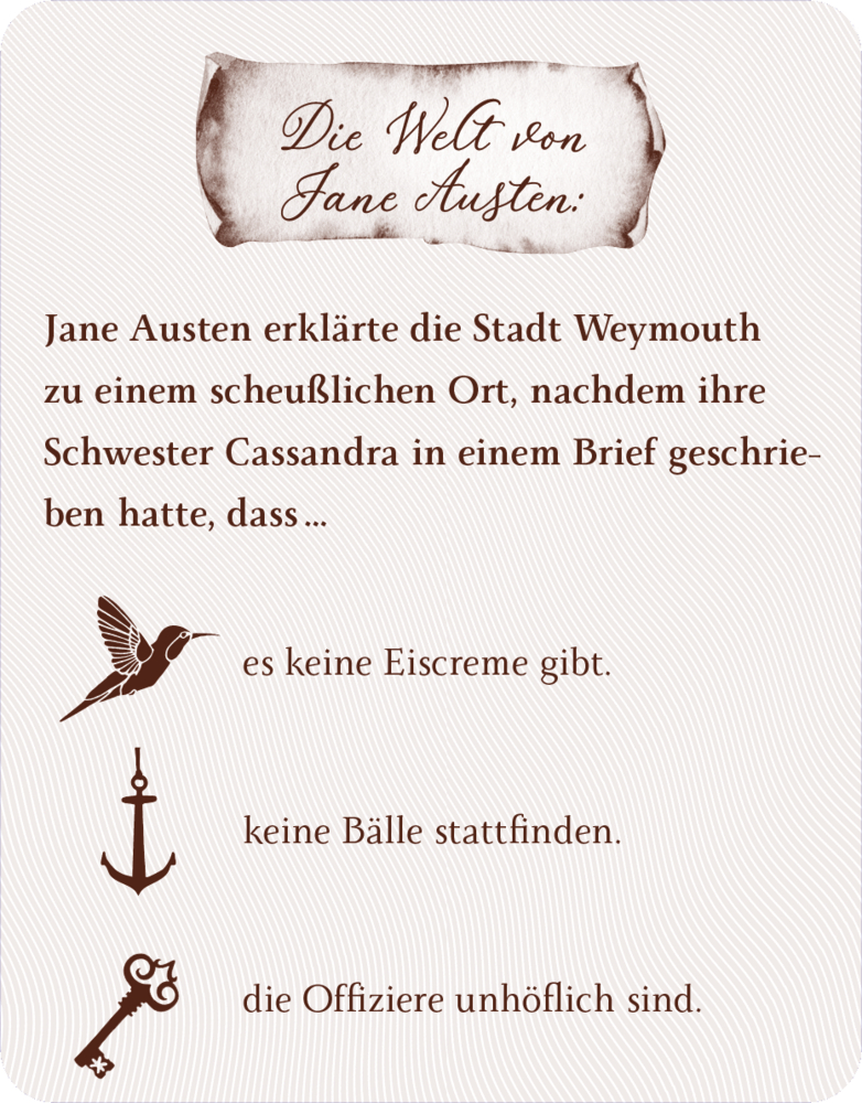 Quizkarte zu Jane Austen, warum sah sie Weymouth als scheußlichen Ort an.